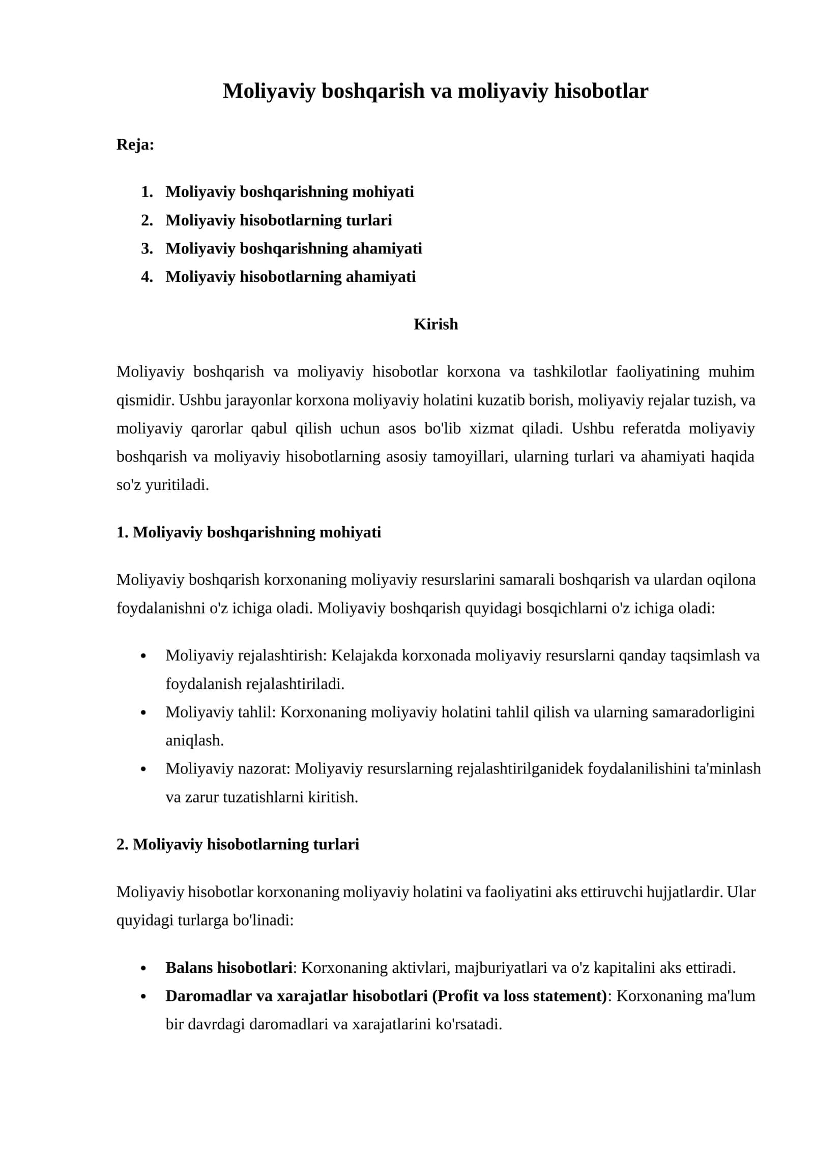 Moliyaviy boshqarish va moliyaviy hisobotlar 1