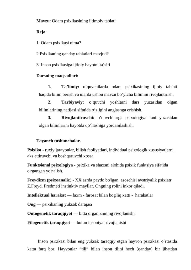 Odam psixikasining ijtimoiy tabiati 1