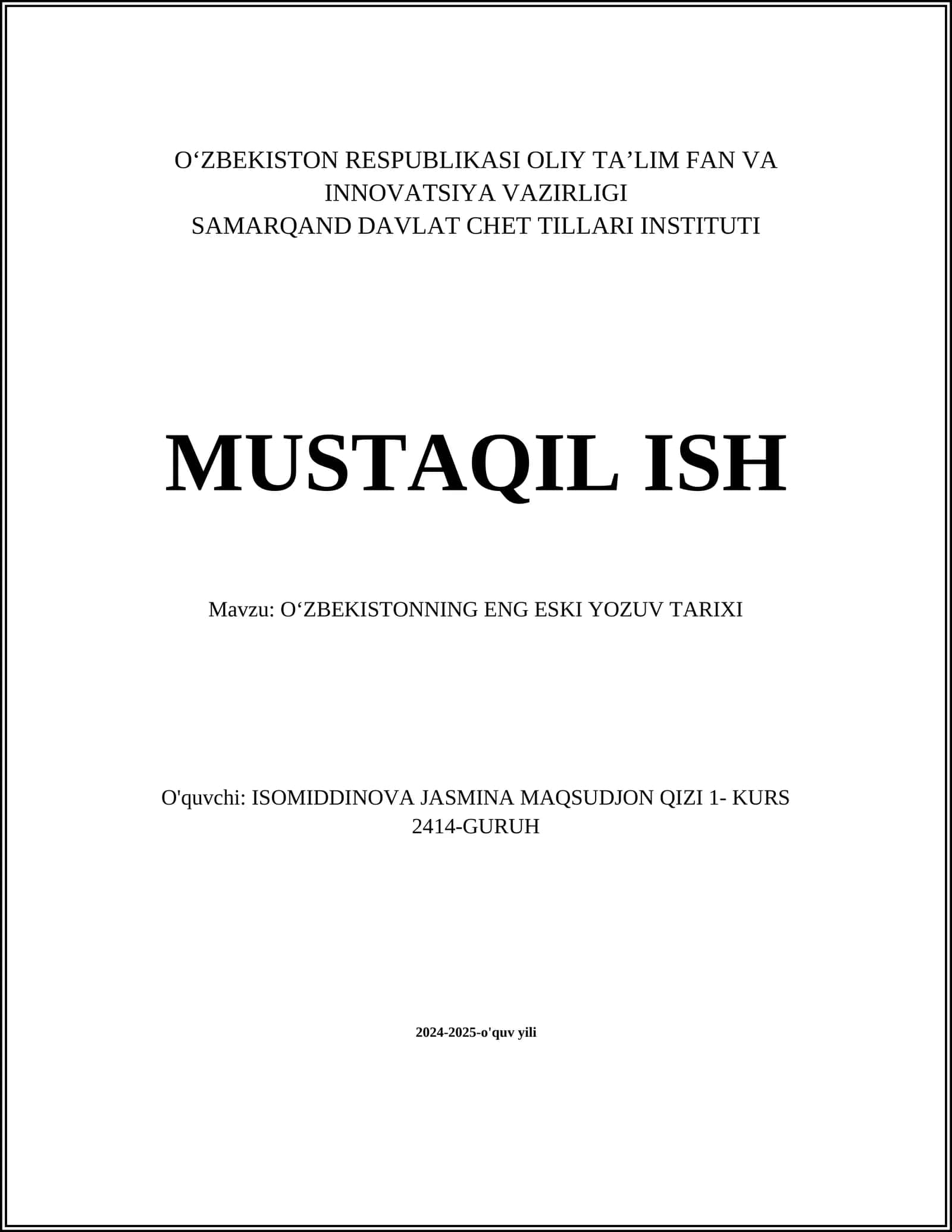 OʻZBEKISTONNING ENG ESKI YOZUV TARIXI 1