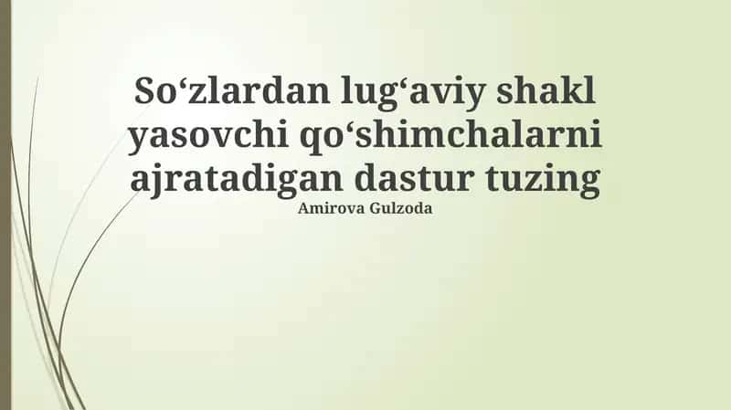 Soʻzlardan lugʻaviy shakl yasovchi qoʻshimchalarni ajratadigan dastur 1