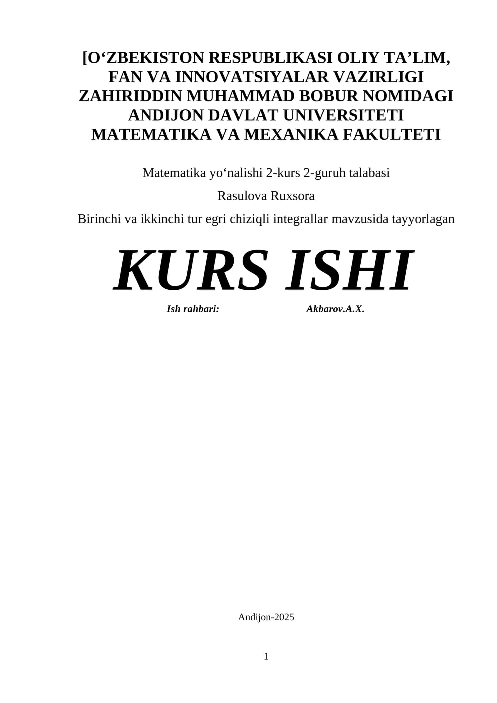 Birinchi va ikkinchi tur egri chiziqli integrallar 3p 1