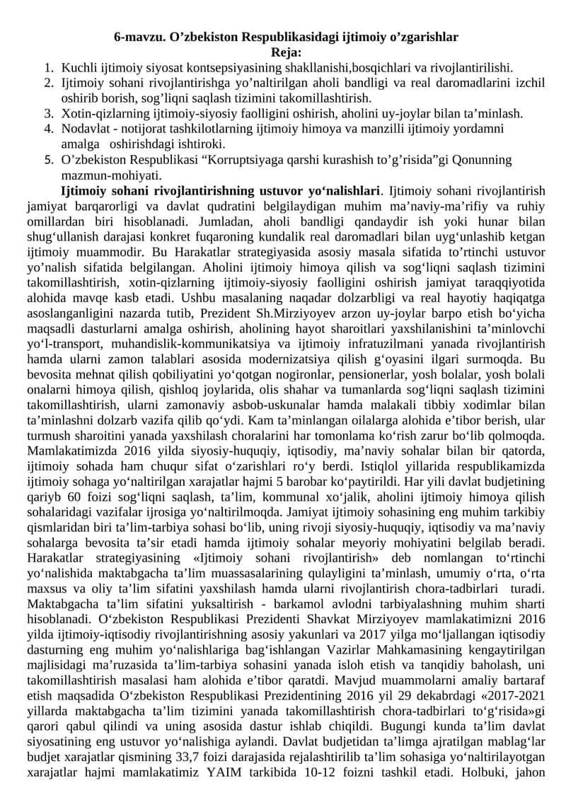O’zbekiston Respublikasidagi ijtimoiy o’zgarishlar 1