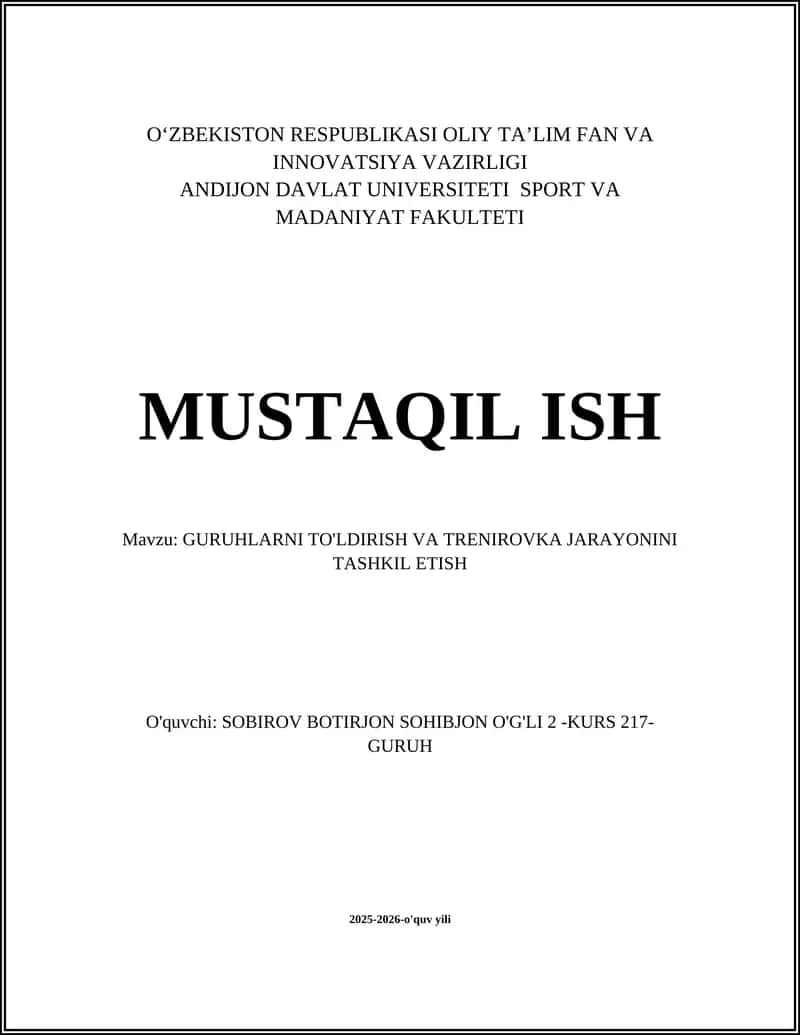 Guruhlarni to'ldirish va trening jarayonini tashkil etish 1