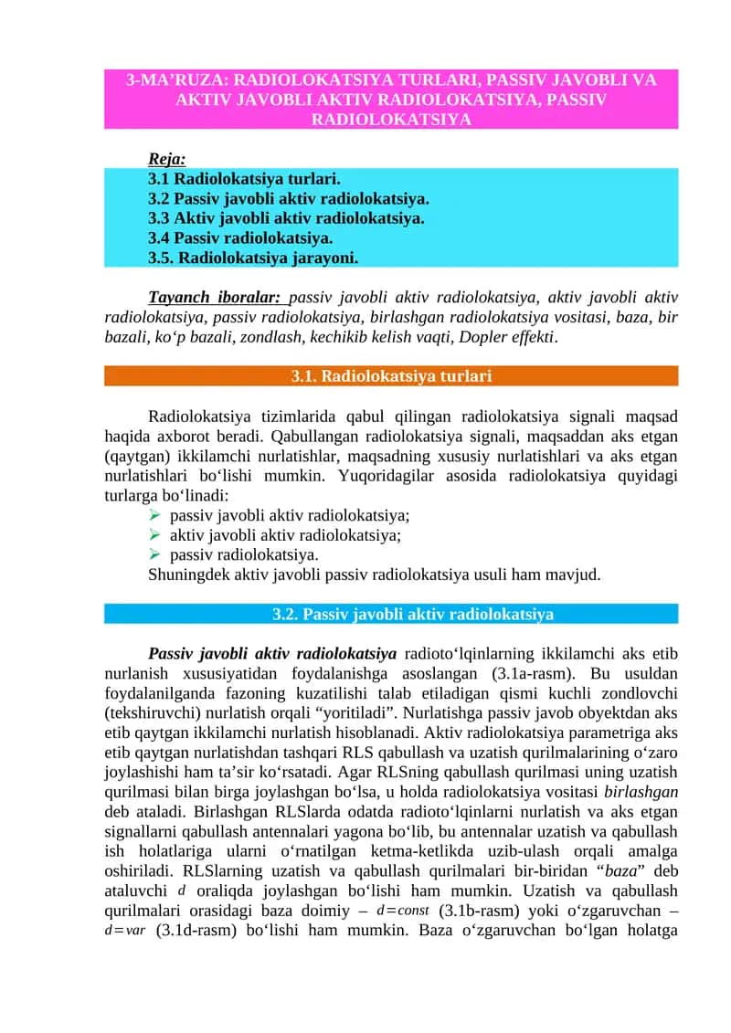 Radiolokatsiya Turlari 1