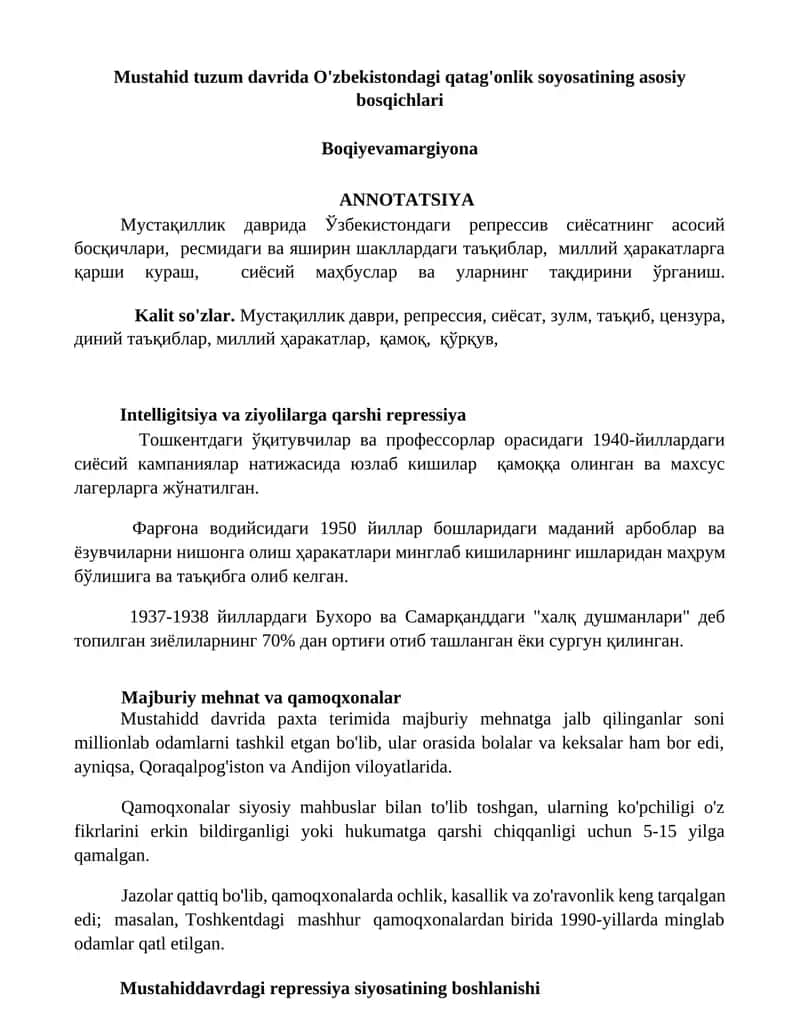O'zbekistondagi qatag'onlik soyosati 1