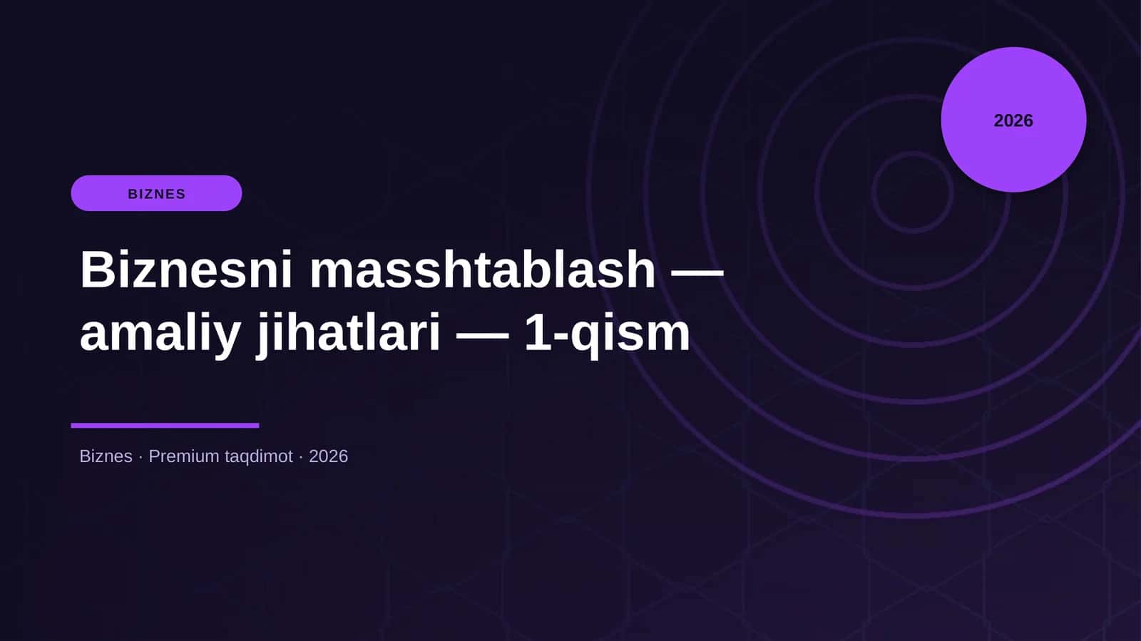 Biznesni masshtablash — amaliy jihatlari — 1-qism 1