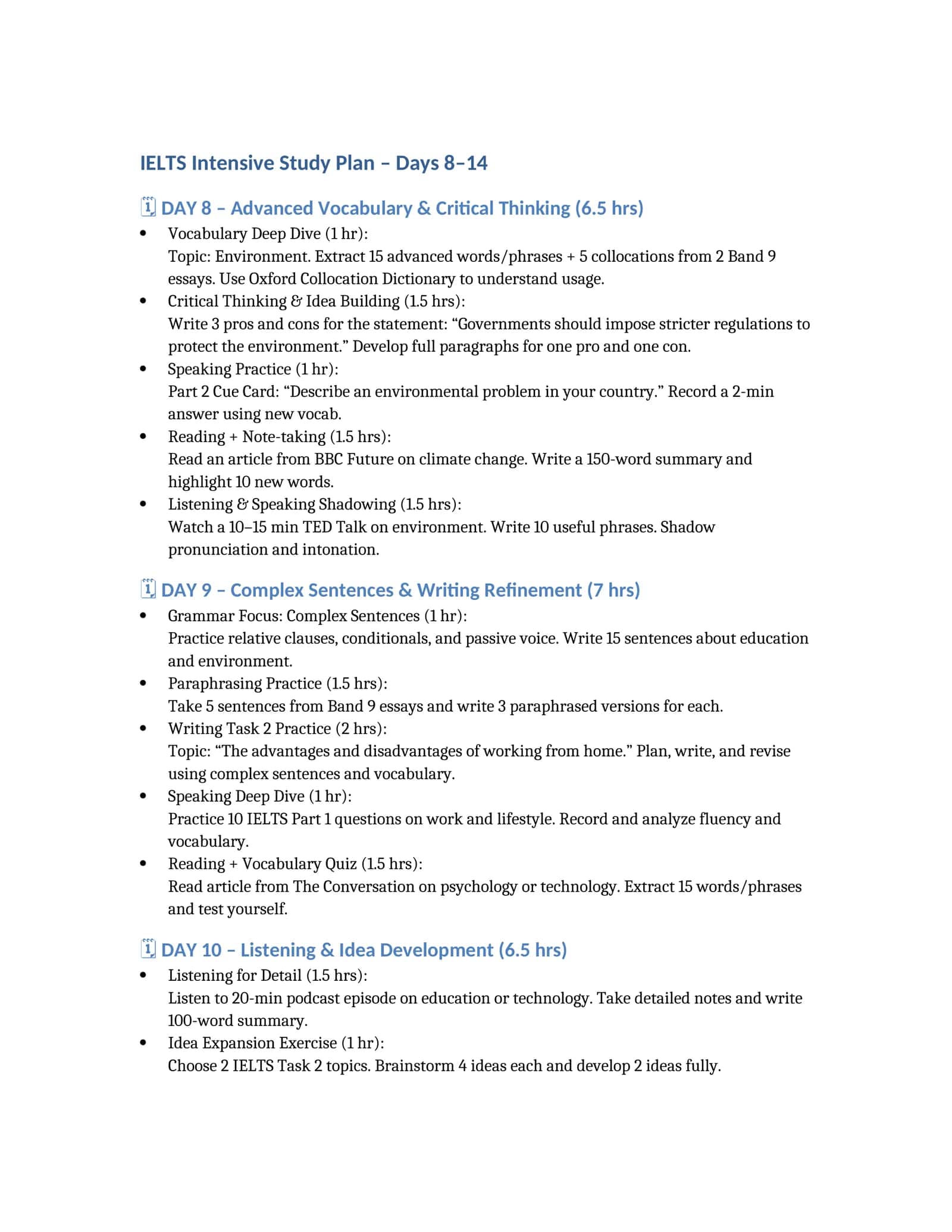IELTS Intensive Study Plan - Days 8–14 1