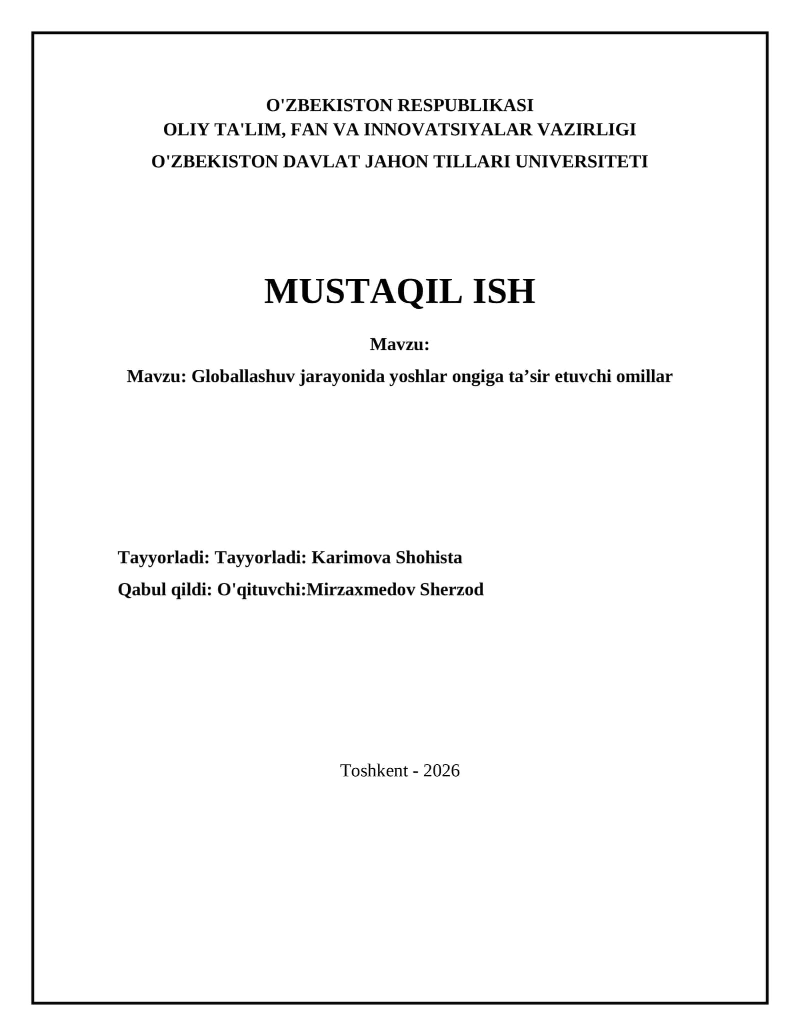 Globallashuv jarayonida yoshlar ongiga ta’sir etuvchi omillar 1