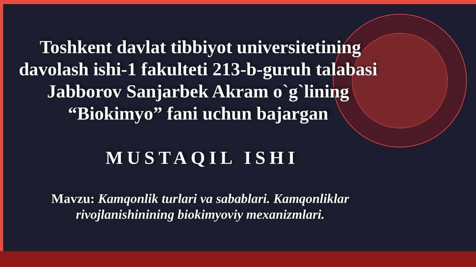 Kamqonlik turlari va sabablari. Kamqonliklar rivojlanishining biokimyoviy mexanizmlari 1