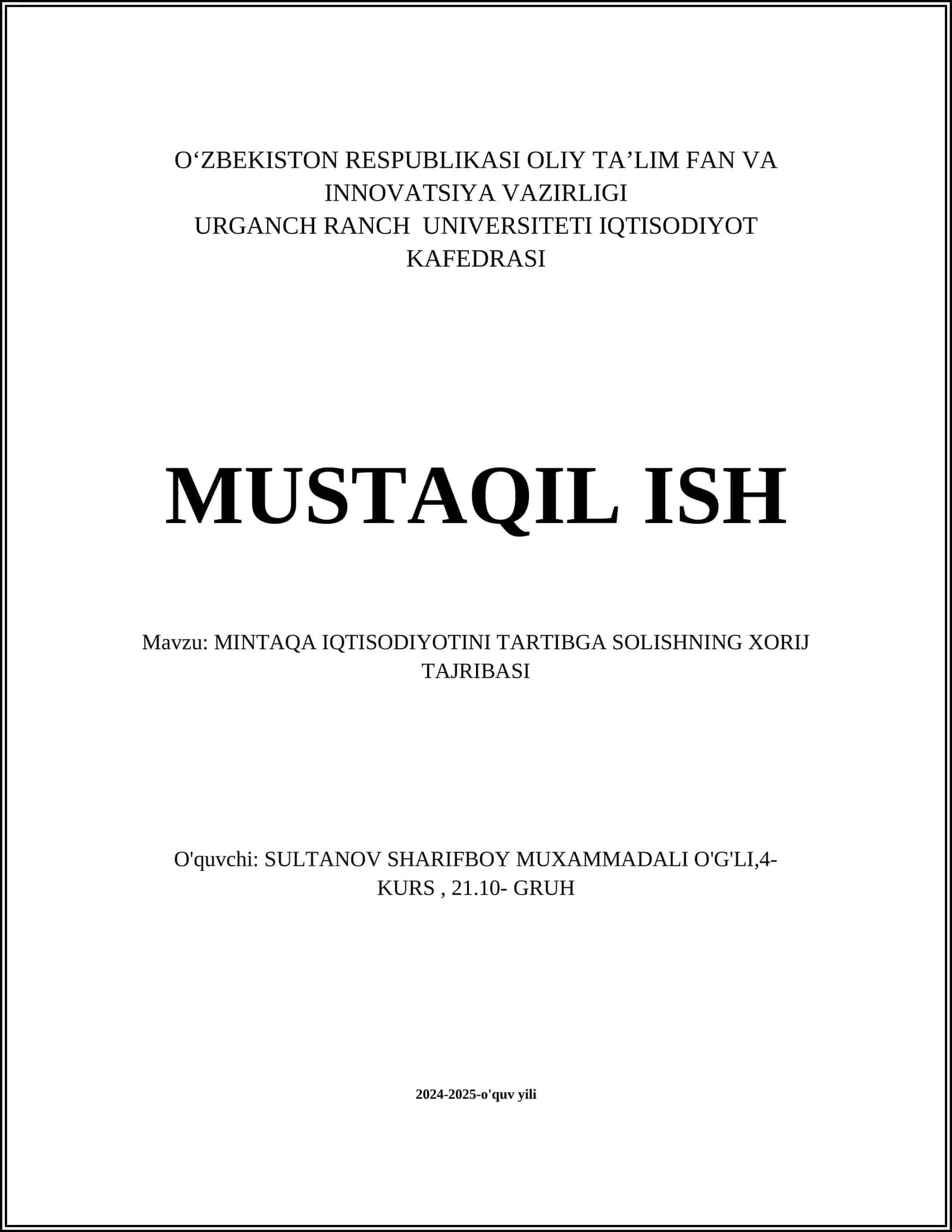 MINTAQA IQTISODIYOTINI TARTIBGA SOLISHNING XORIJ TAJRIBASI 1
