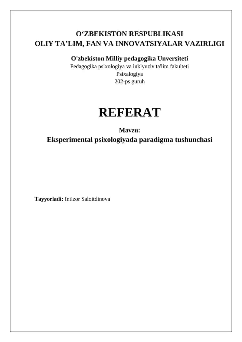 Tajriba psixologiyasida paradigma tushunchasi 1