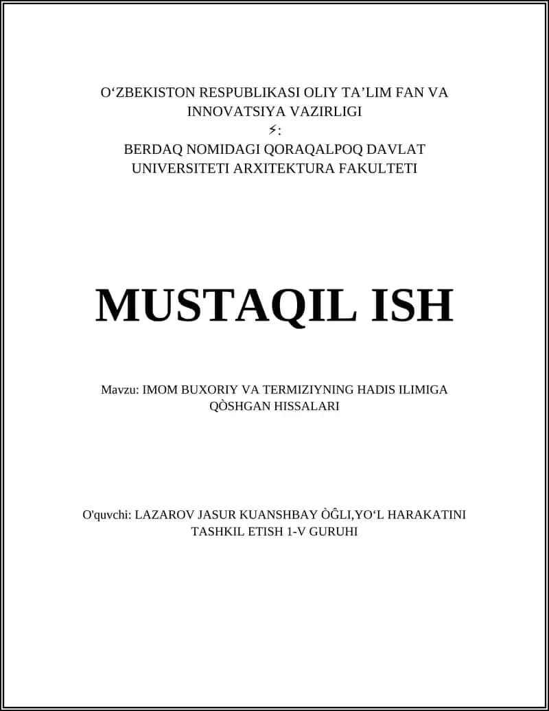 IMOM BUXORIY VA TERMIZIYNING HADIS ILIMIGA QÒSHGAN HISSALARI 1
