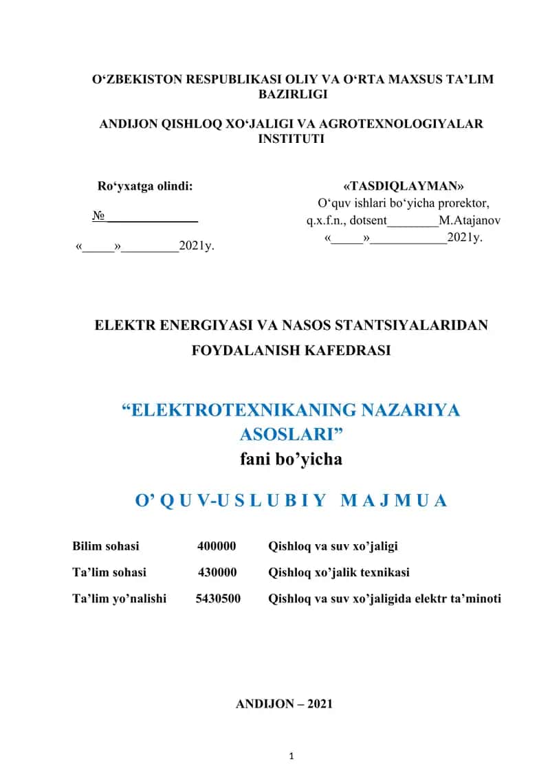 Elektrotexnikaning nazriya asoslari 1