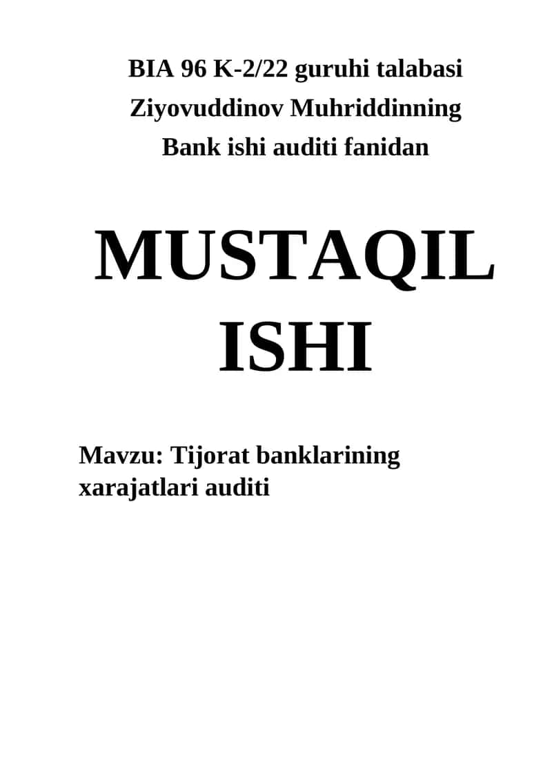 Tijorat banklarining xarajatlari auditi 1