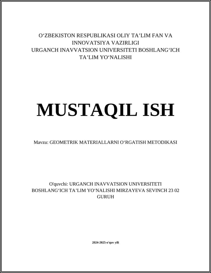 GEOMETRIK MATERIALLARNI OʻRGATISH METODIKASI 1