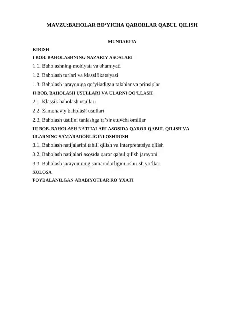 BAHOLAR BO‘YICHA QARORLAR QABUL QILISH 1