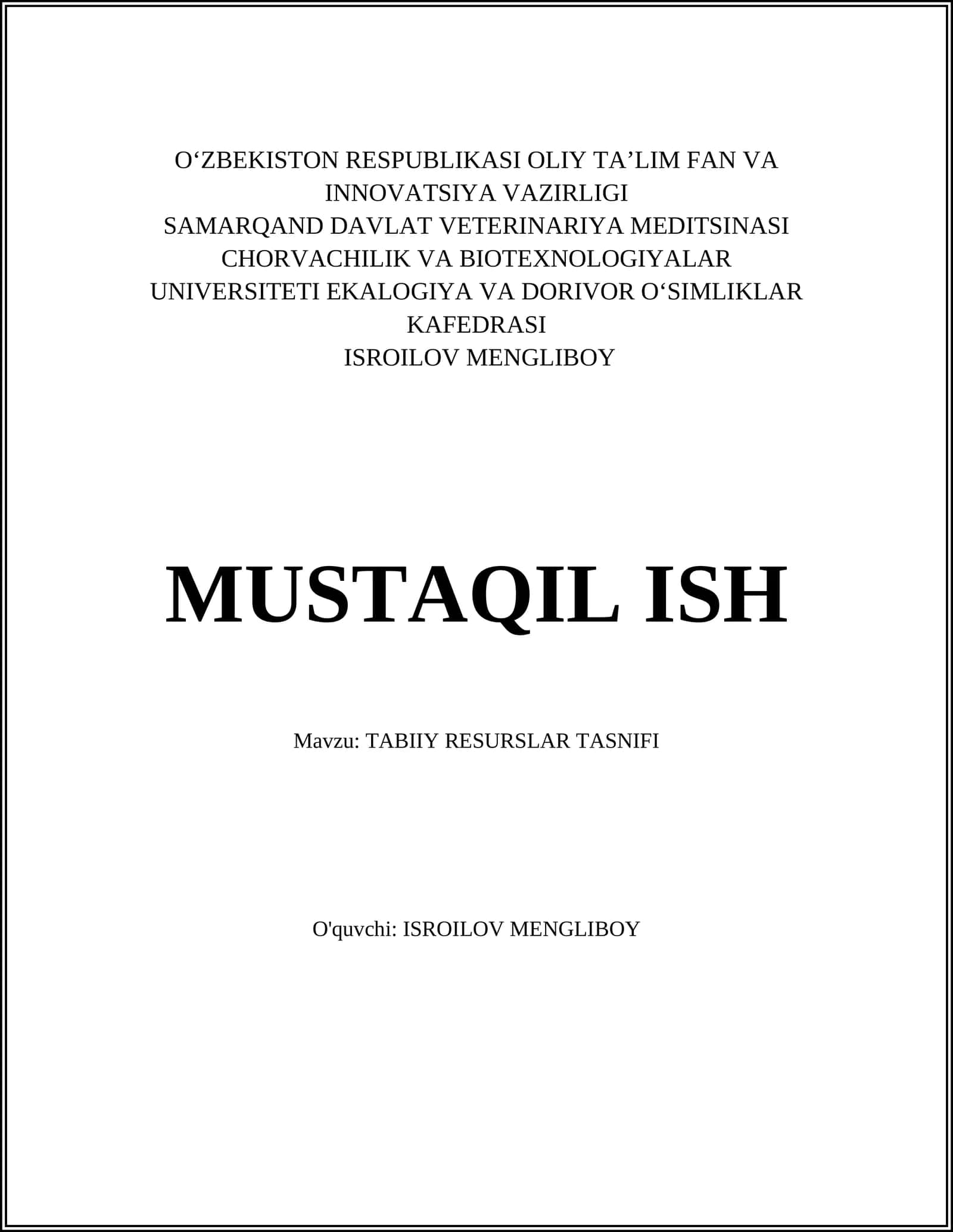 TABIIY RESURSLAR TASNIFI 1