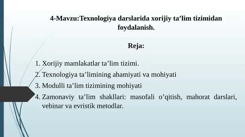Texnologiyadarslari daxorijiy ta’lim tizimidan foydalanish 1