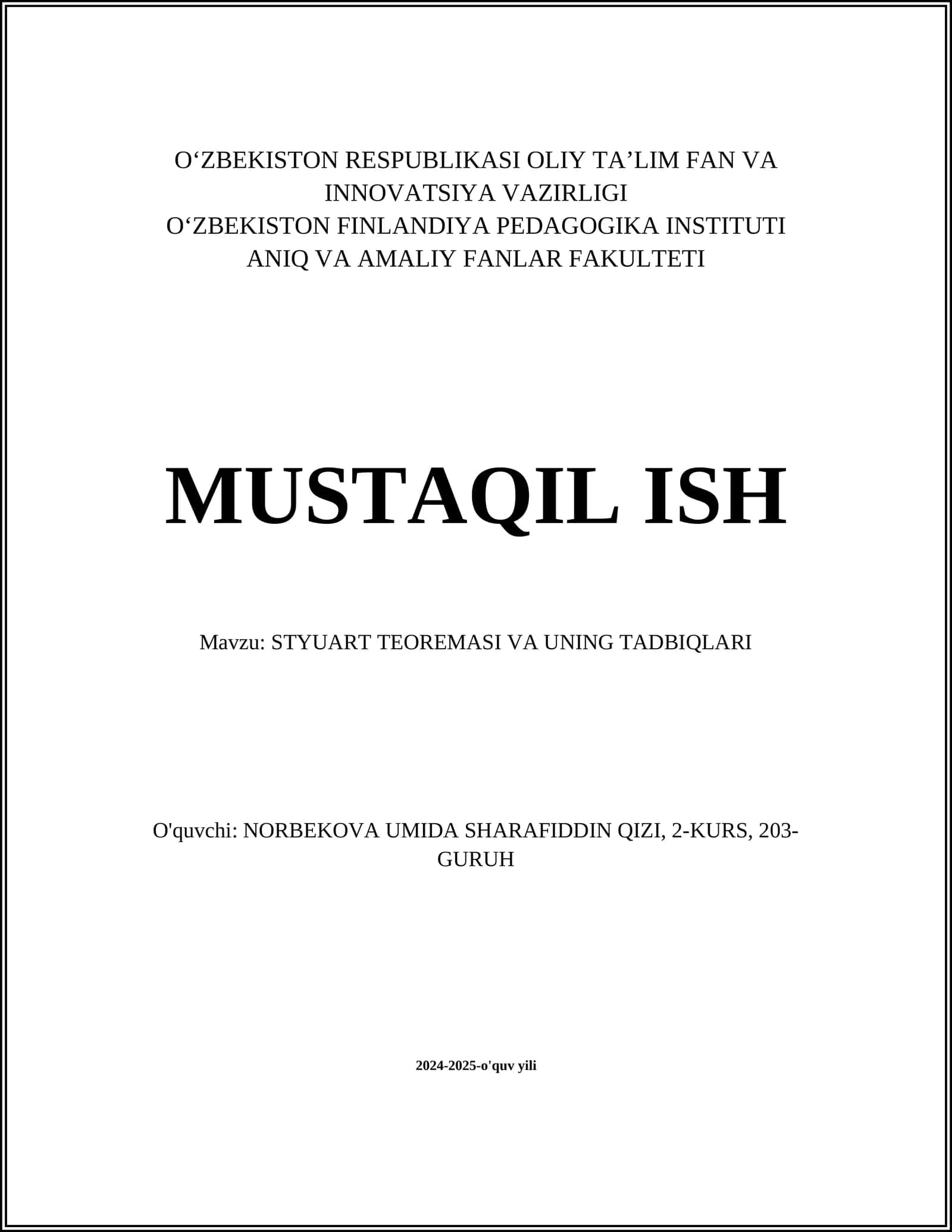 Styuart Teoremasi 1