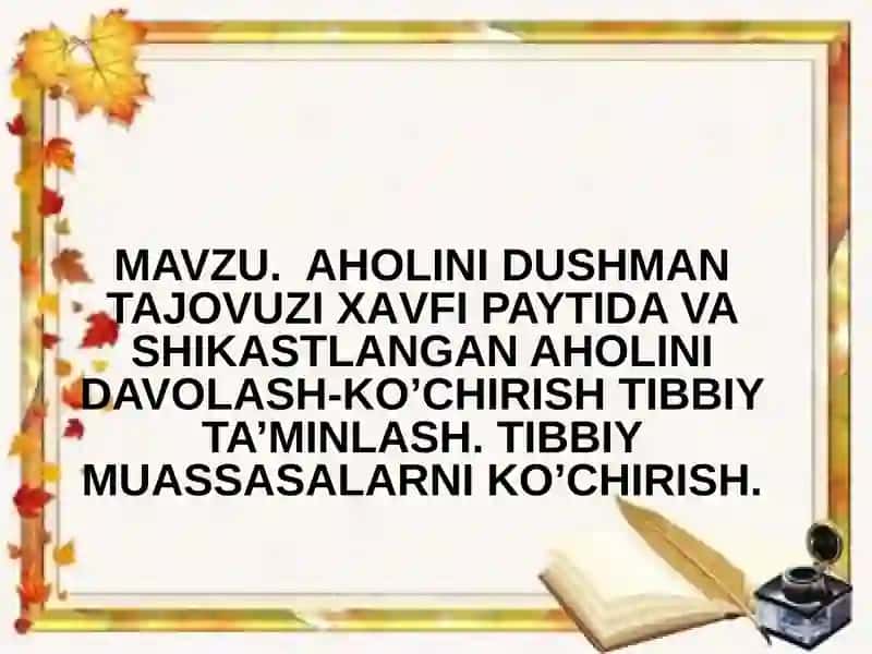 Tibbiyot Punktlari va Davolash Muassasalarni Ko'chirish 1