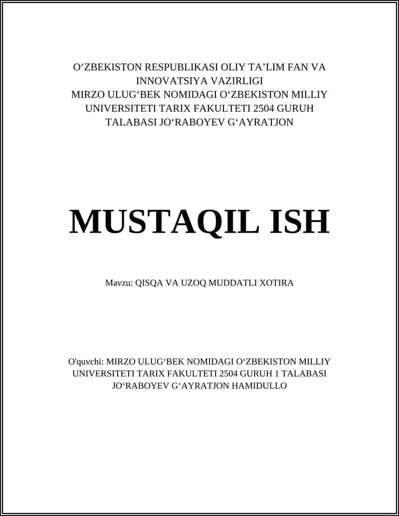 QISQA VA UZOQ MUDDATLI XOTIRA 1