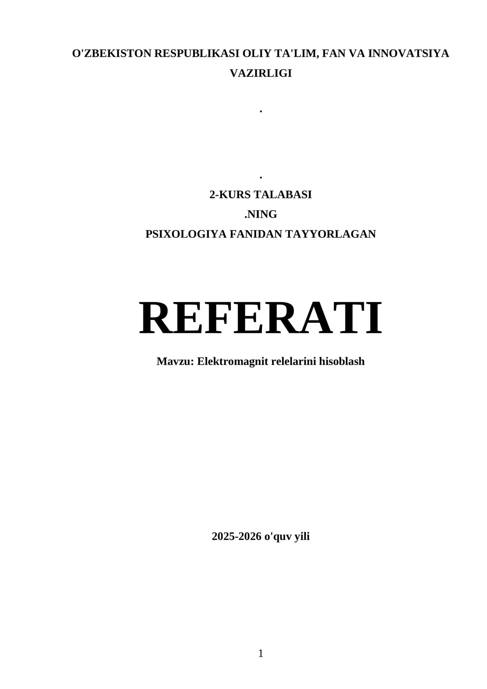 Elektromagnit relelarini hisoblash REFERATI 1