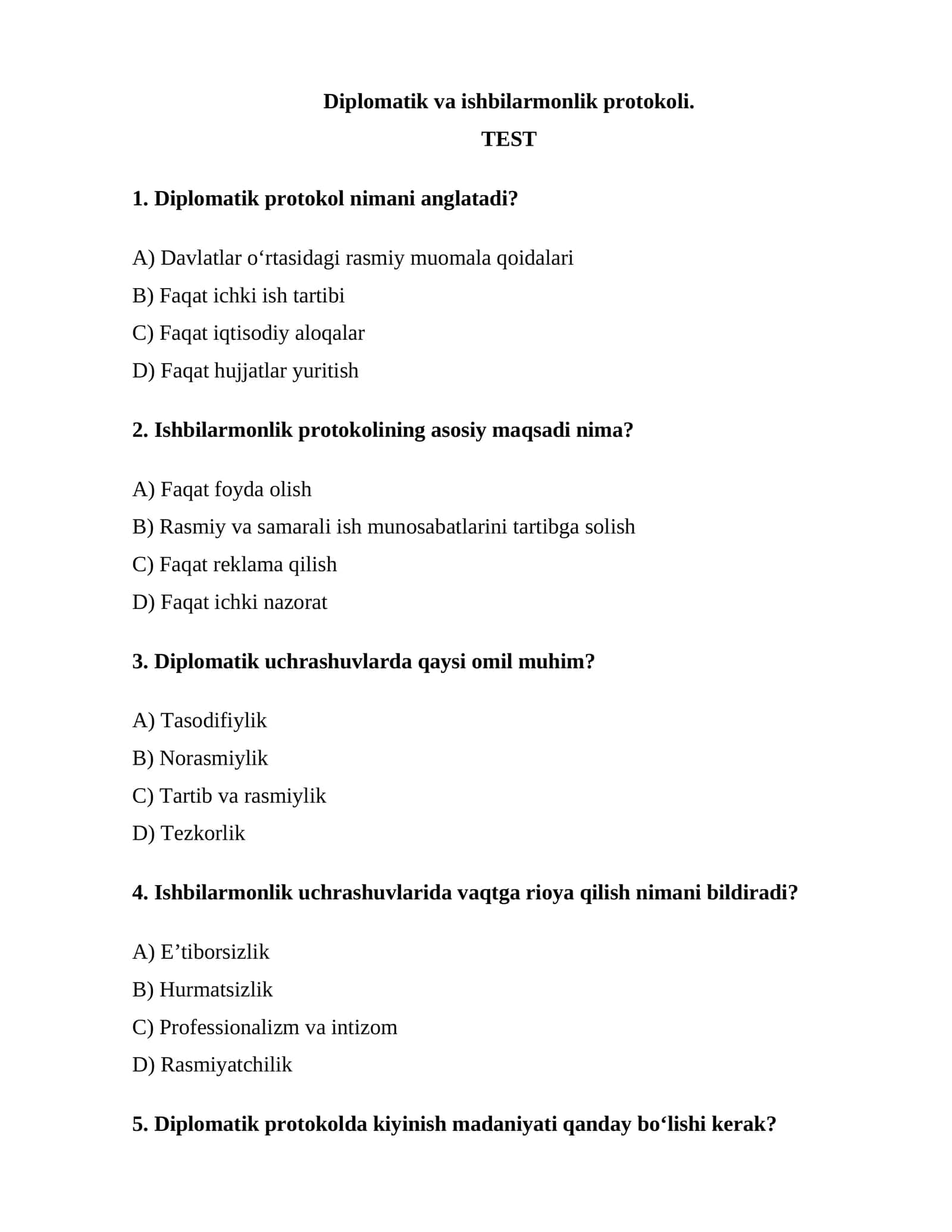 Diplomatik va ishbilarmonlik protokoli 1