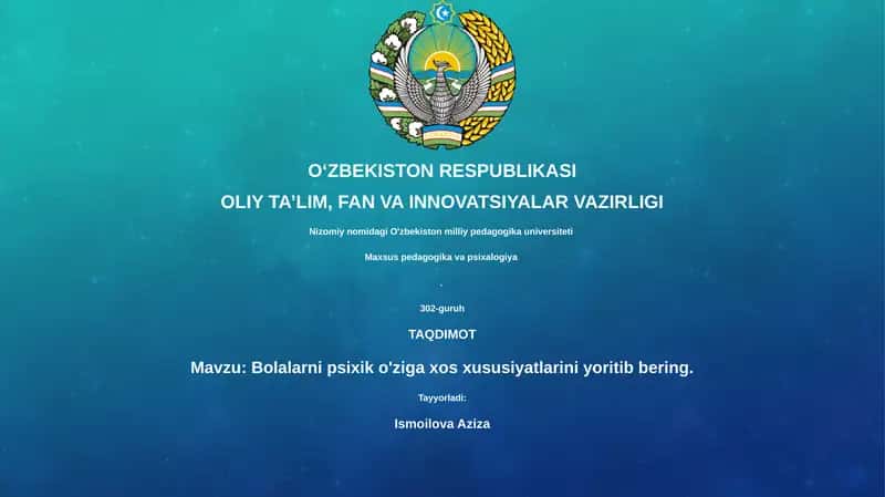 Bolalarni psixik o'ziga xos xususiyatlarini yoritib bering 1