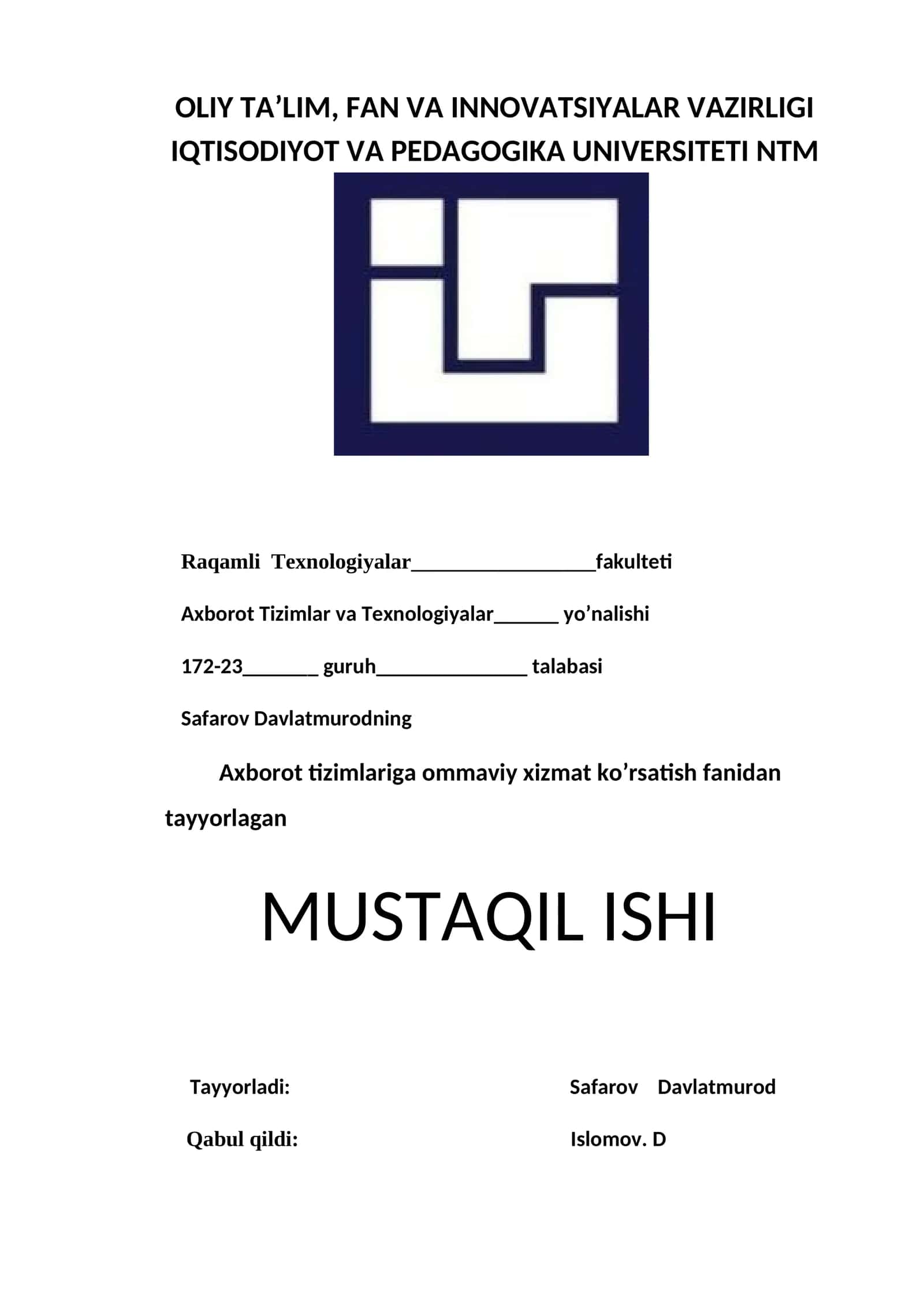 Navbat hosil bo’ladigan tizim 1