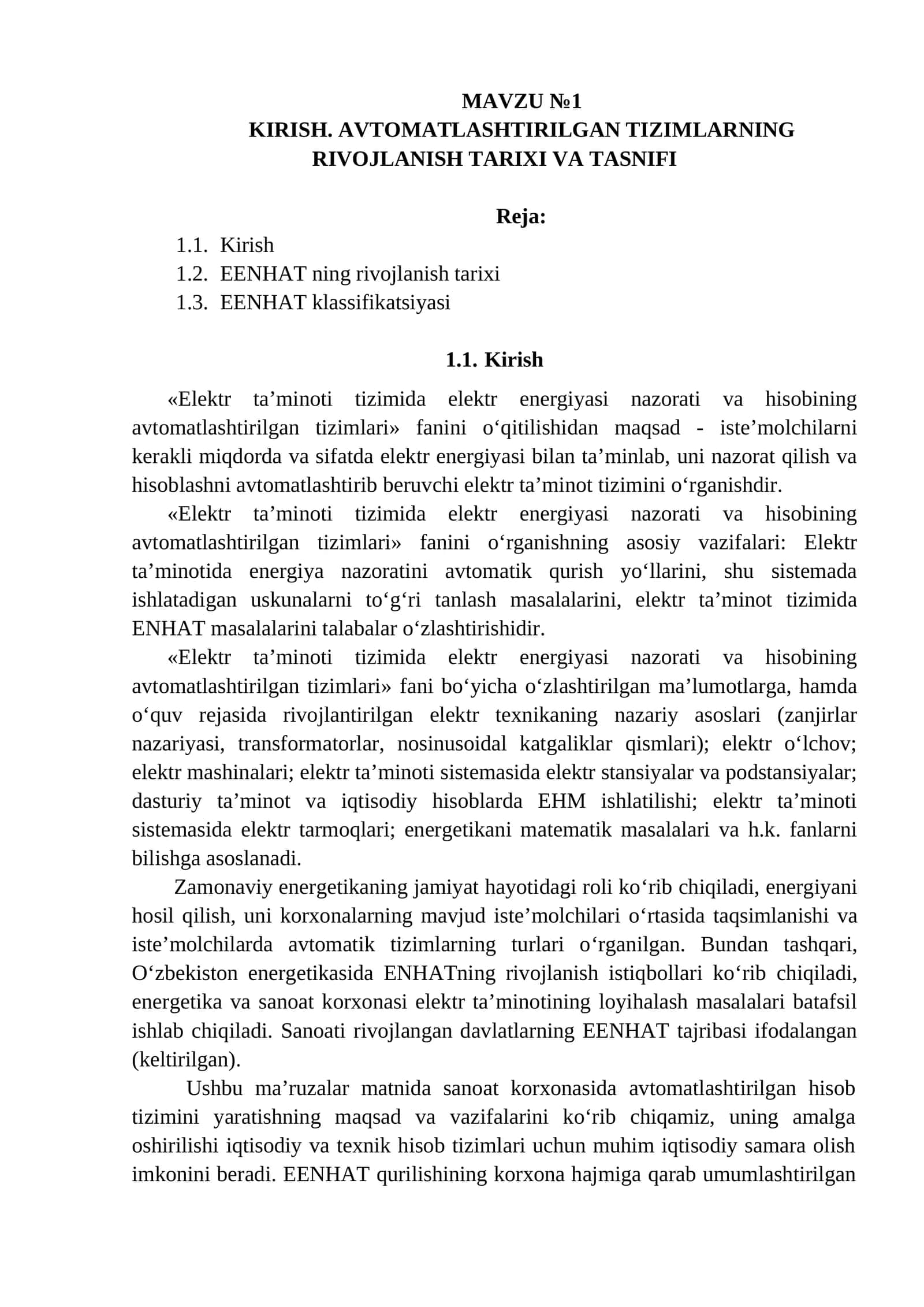 elektr ta’minoti tizimida elektr energiyasi nazorati va hisobining avtomatlashtirilgan tizimlari 1