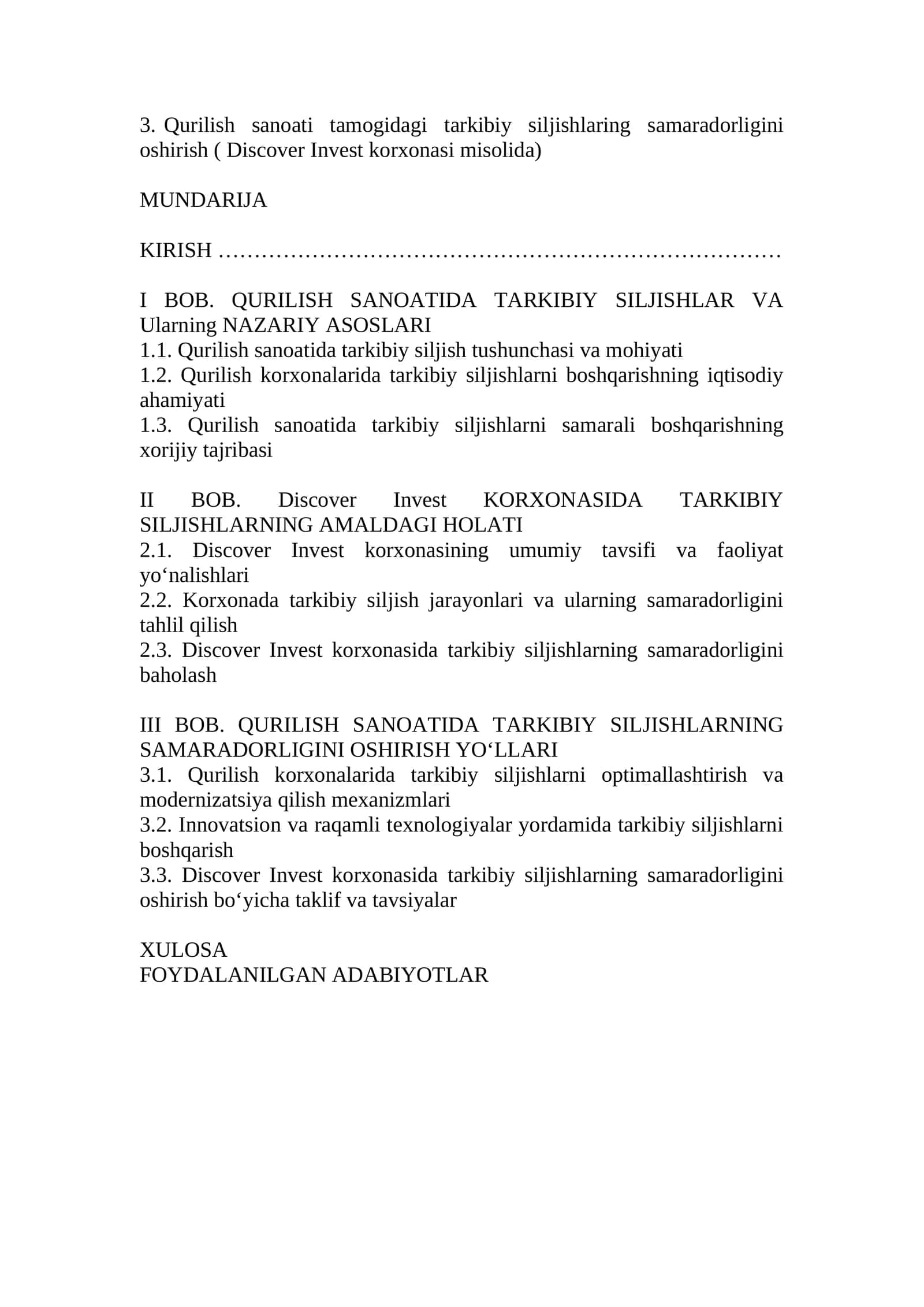 Qurilish sanoati tamogidagi tarkibiy siljishlaring samaradorligini oshirish 1