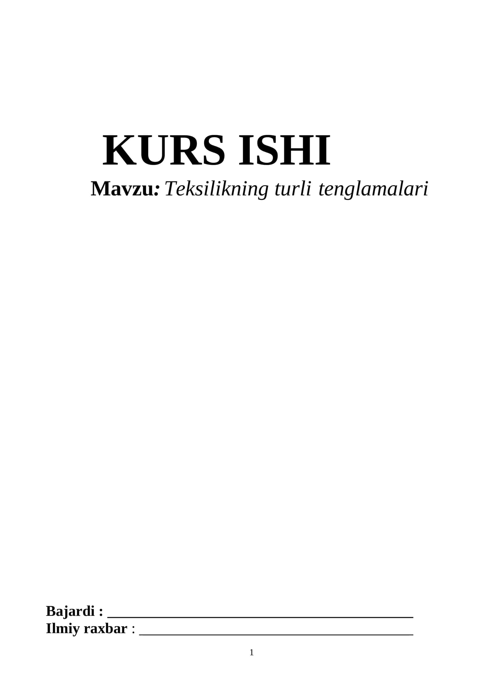 Teksilikning turli tenglamalari 1