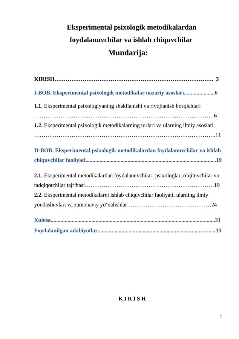 Eksperimental psixologik metodikalardan foydalanuvchilar va ishlab chiquvchilar 1