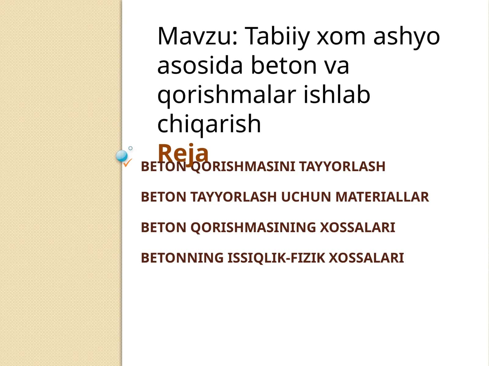 Beton qorishmasini tayyorlash haqida 1