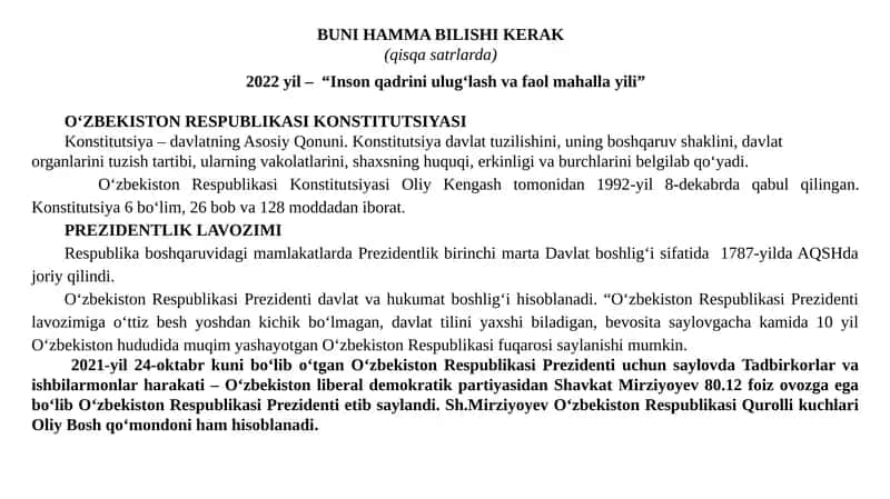 O‘zbekiston Respublikasi Konstitutsiyasi 1