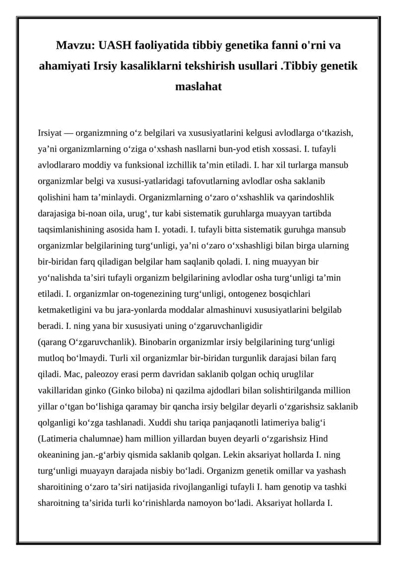 Tibbiy genetika fanni 1