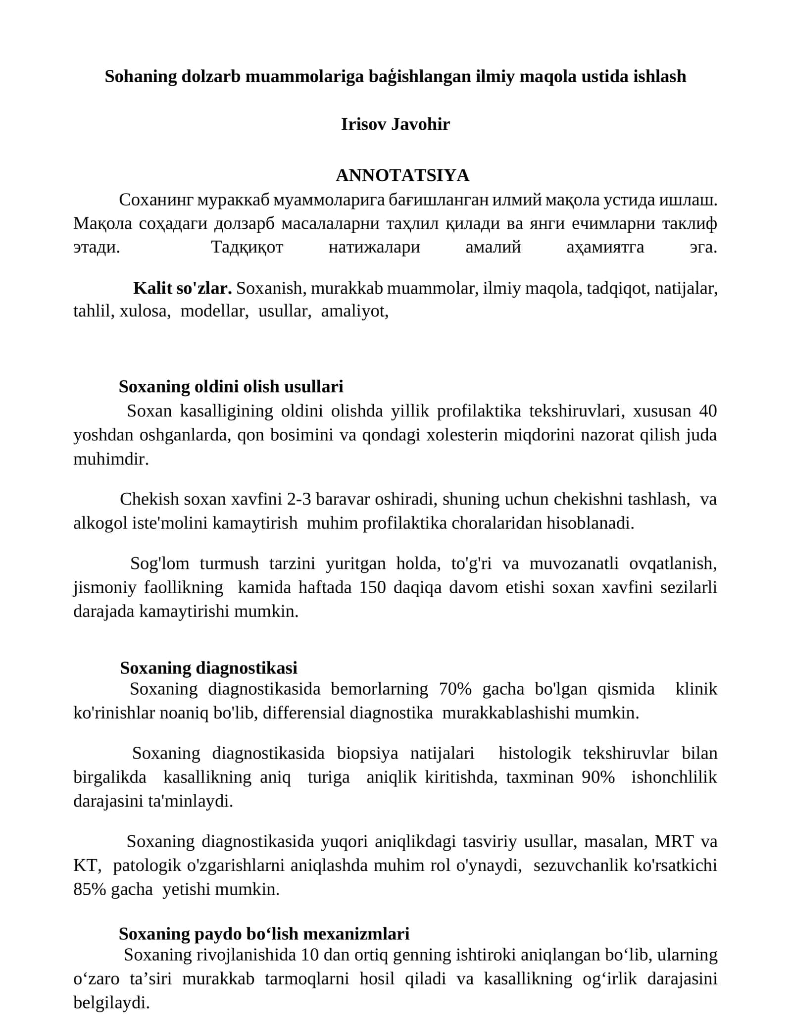 Sohaning dolzarb muammolariga baģishlangan ilmiy maqola ustida ishlash 1