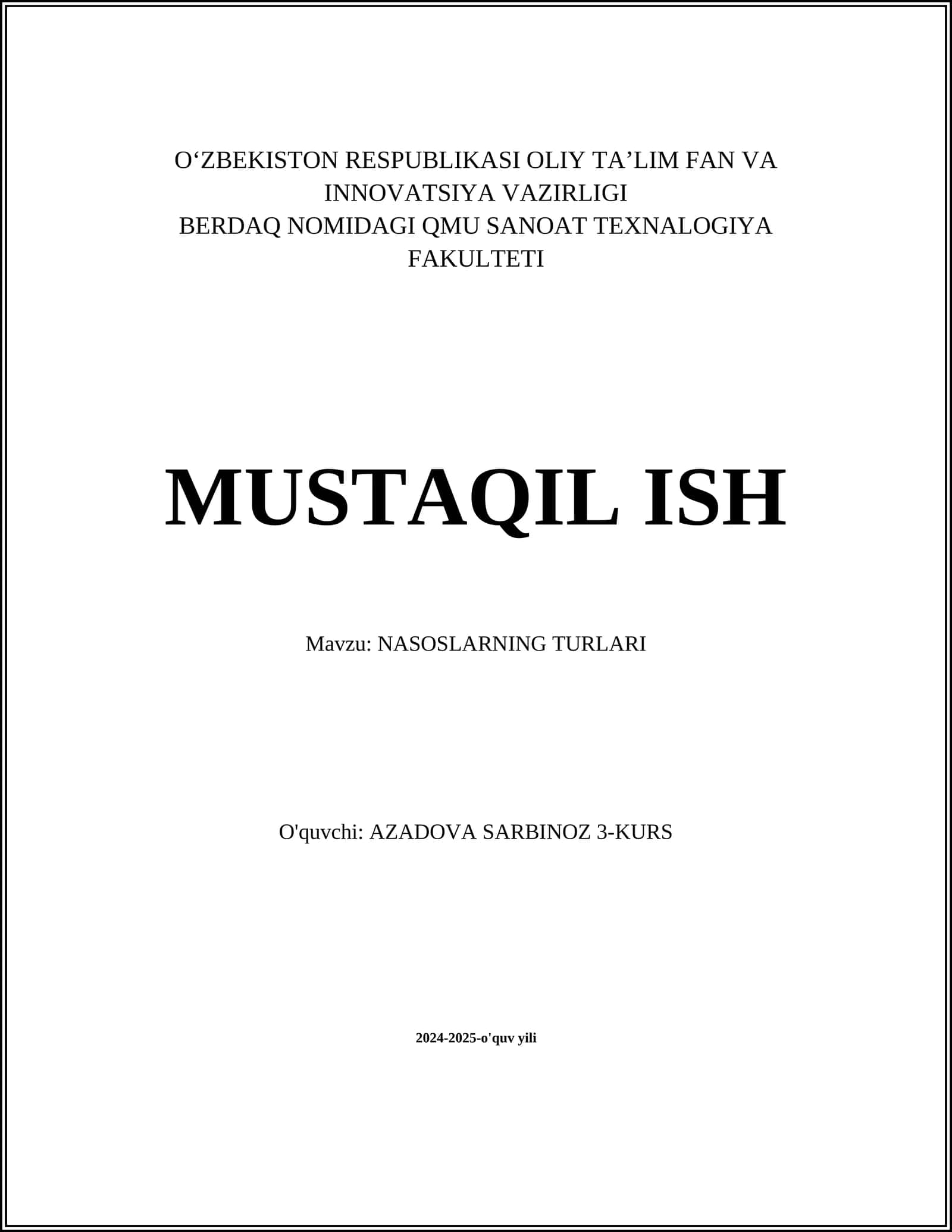 NASOSLARNING TURLARI 1