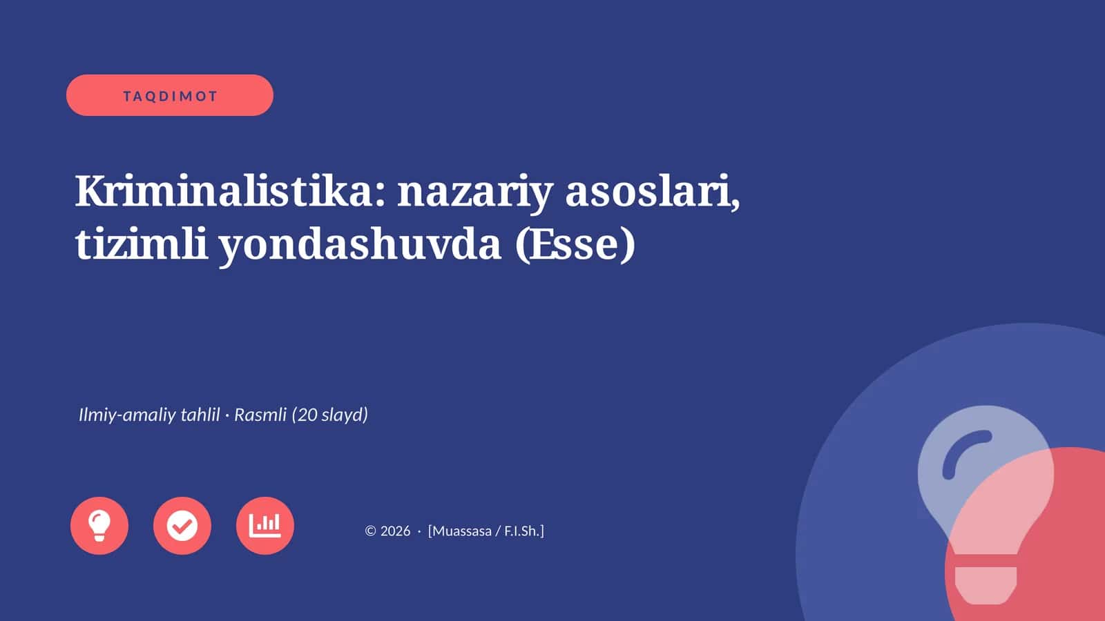Kriminalistika: nazariy asoslari, tizimli yondashuvda (Esse) 1