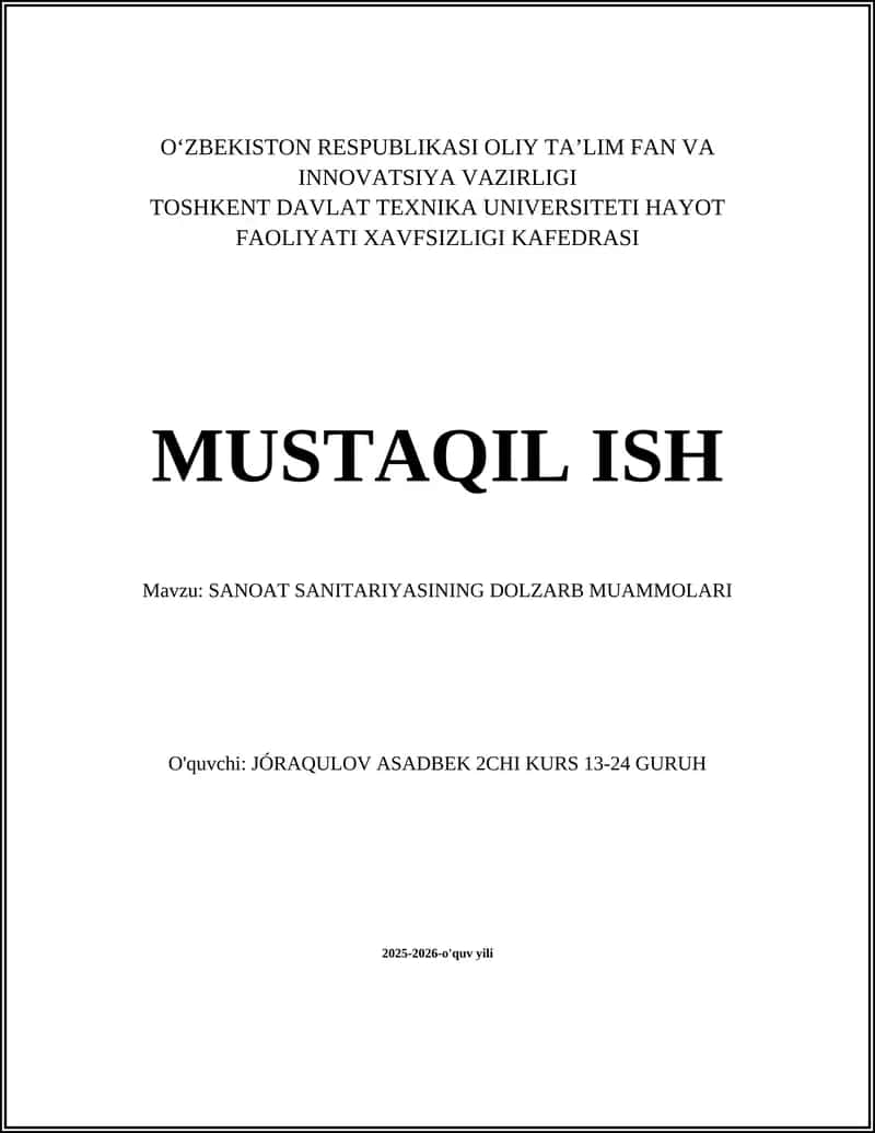 SANOAT SANITARIYASINING DOLZARB MUAMMOLARI 1