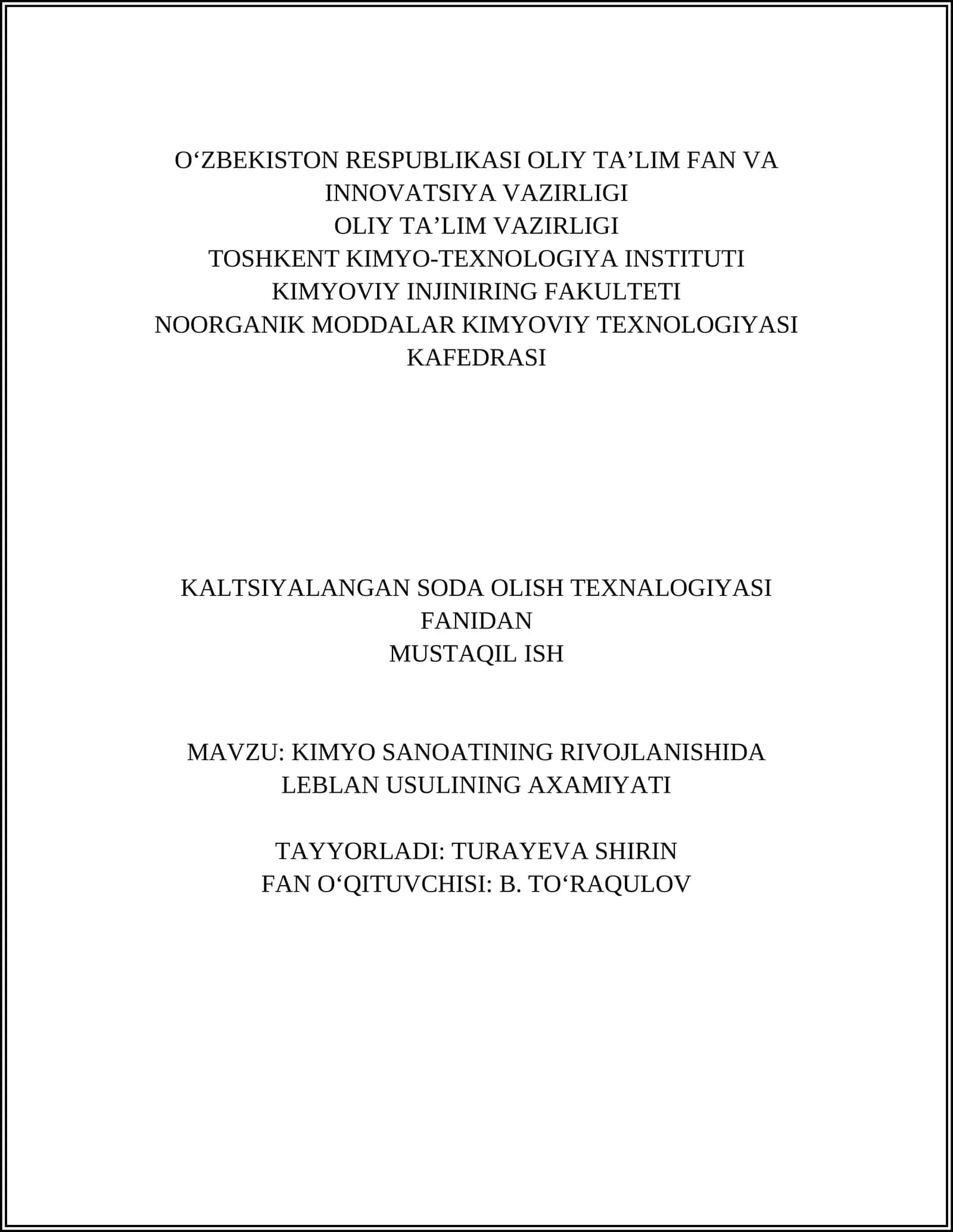 KIMYO SANOATINING RIVOJLANISHIDA LEBLAN USULINING AXAMIYATI 1