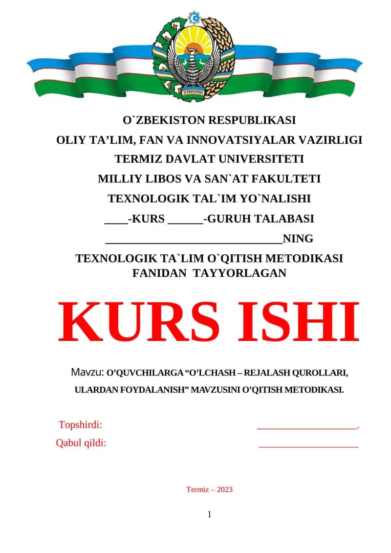 O’QUVCHILARGA O’LCHASH REJALASH QUROLLARI ULARDAN FOYDALANISH MAVZUSINI O’QITISH METODIKASI 1