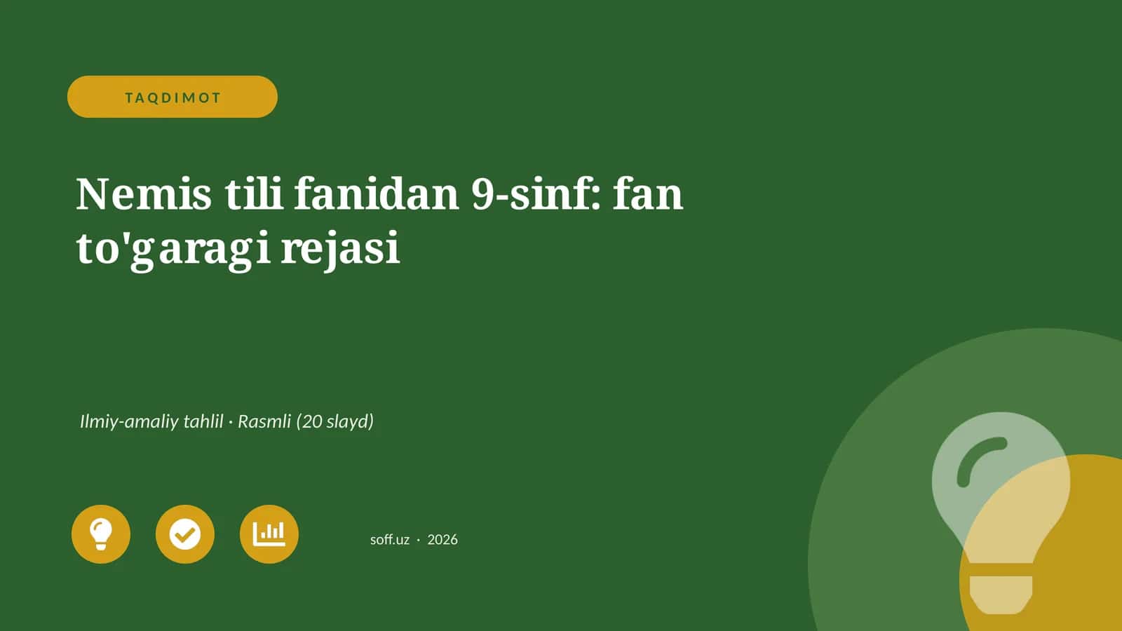 Nemis tili fanidan 9-sinf: fan to'garagi rejasi 1