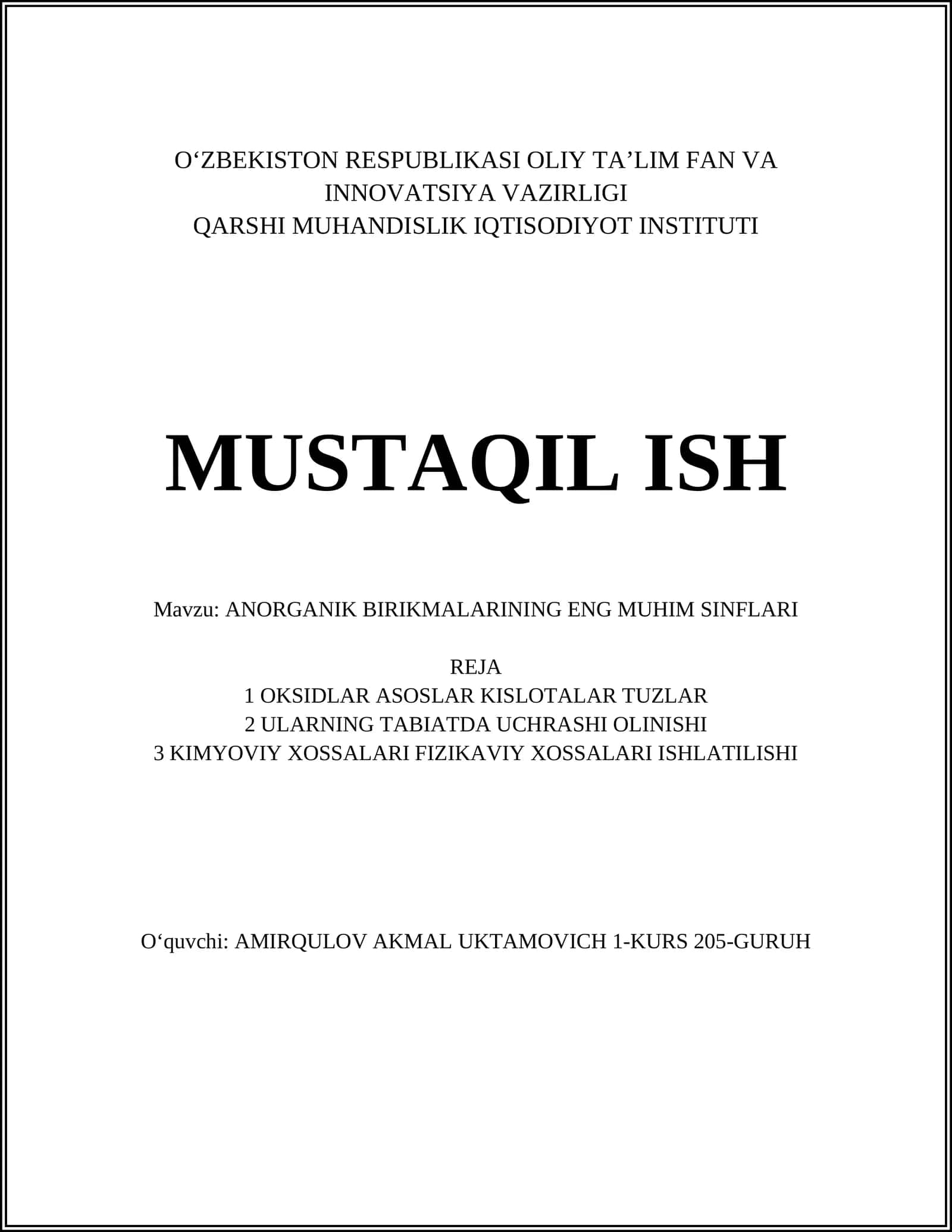 ANORGANIK BIRIKMALARINING ENG MUHIM SINFLARI 1
