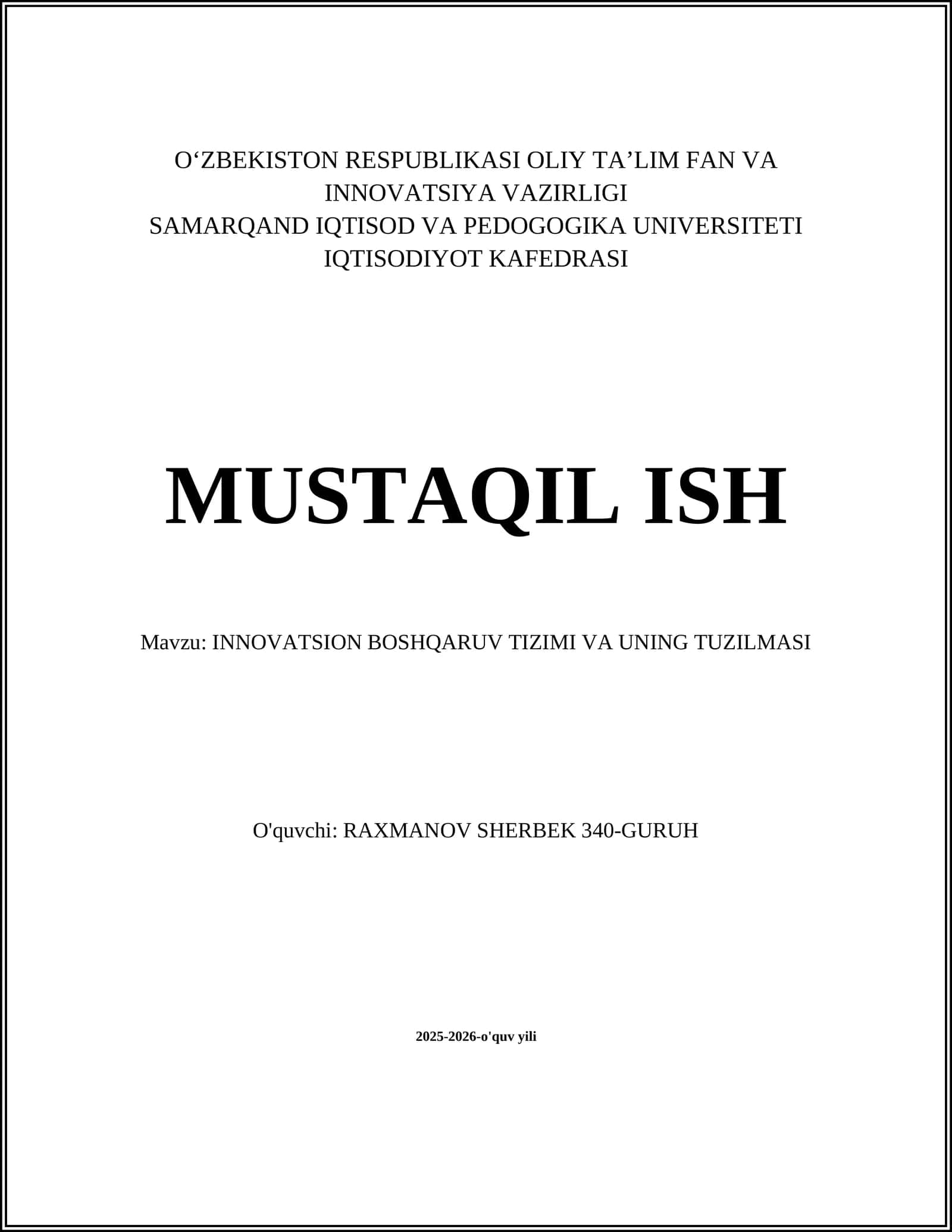 INNOVATSION BOSHQARUV TIZIMI VA UNING TUZILMASI 1