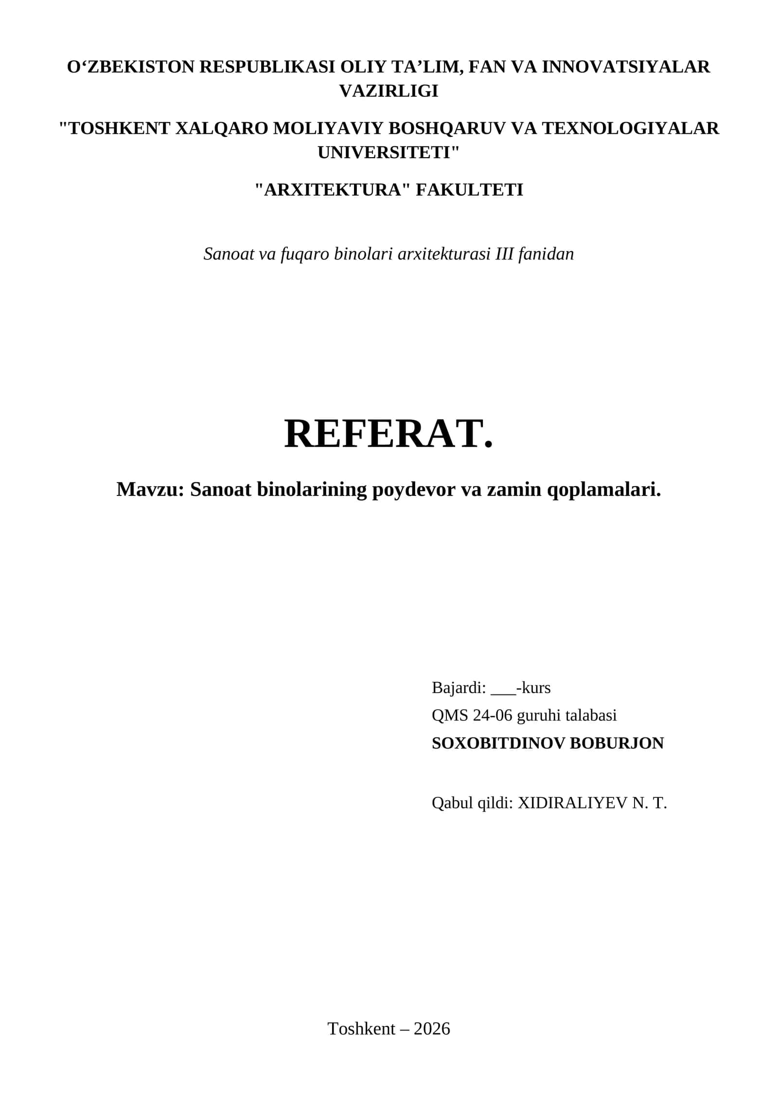 Sanoat binolarining poydevor va zamin qoplamalari. 1