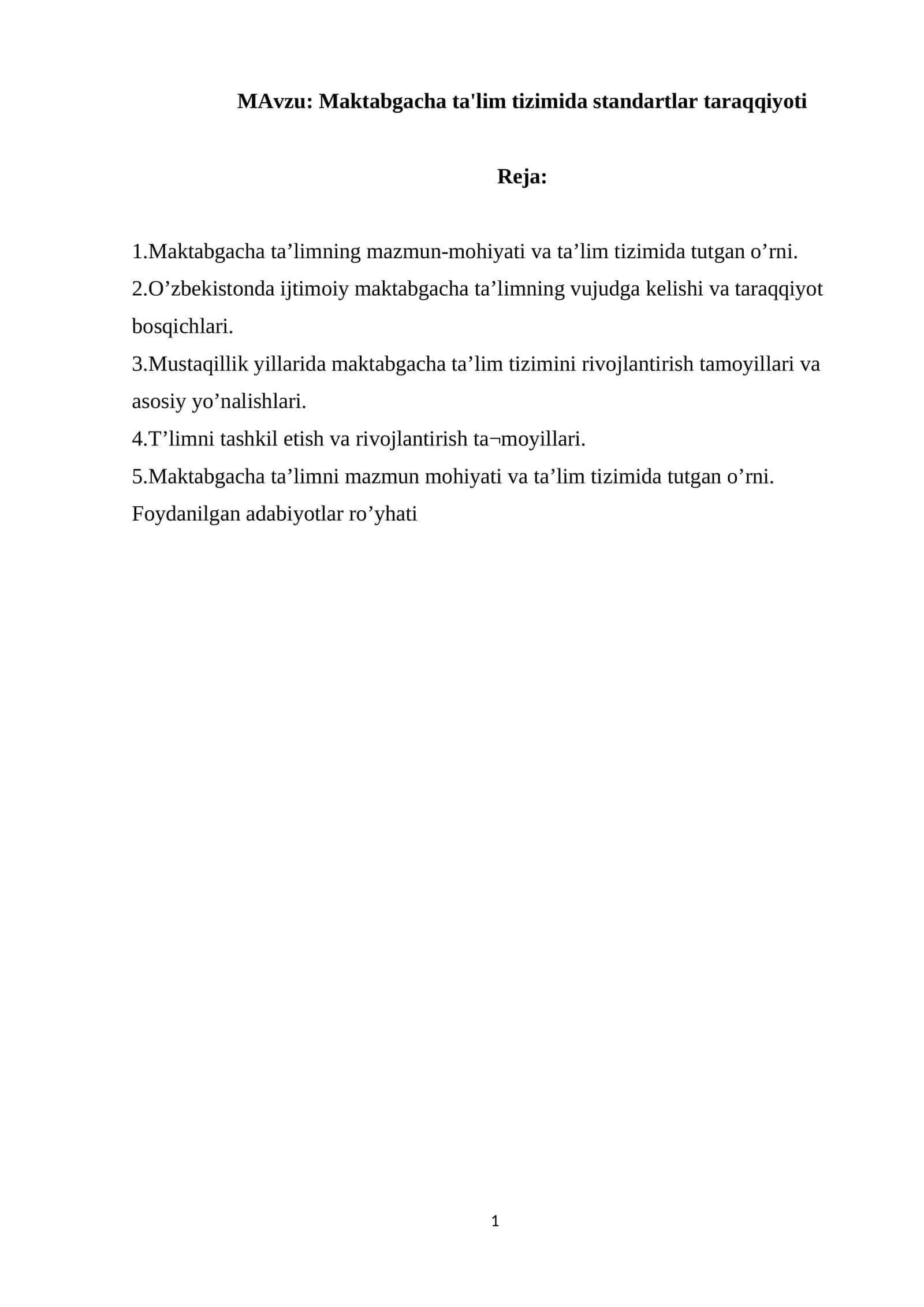 Maktabgacha ta'lim tizimida standartlar taraqqiyoti 1