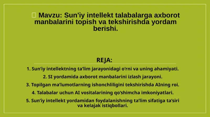 Sun'iy intellekt talabalarga axborot manbalarini topish va tekshirishda yordam berishi 1
