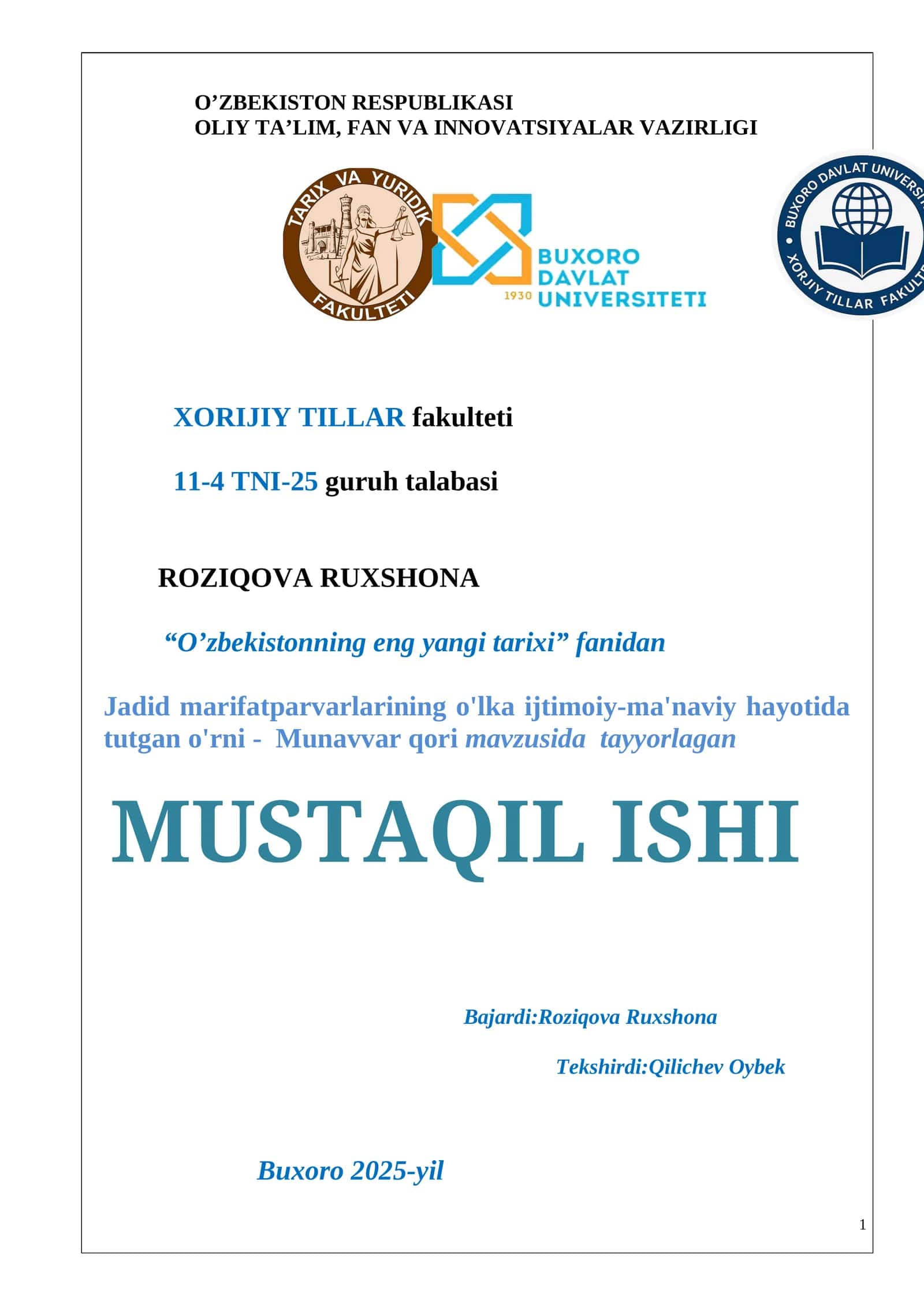 Jadid marifatparvarlarining o'lka ijtimoiy-ma'naviy hayotida tutgan o'rni - Munavvar qori 1