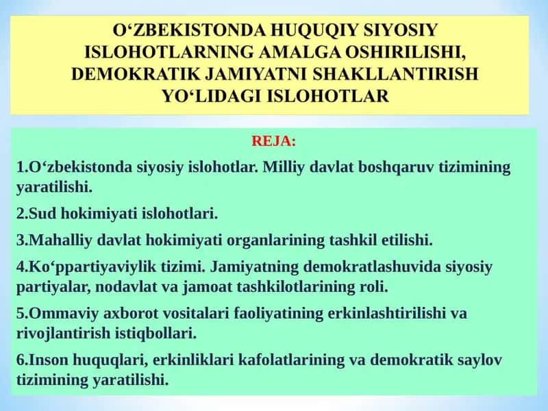 O‘zbekistonda siyosiy islohotlar 1
